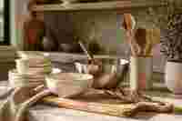 Kitchen housewares on a sunlit counter